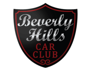 Classic car dealership: Beverly Hills Car Club logo. You can find dirty old cars and perfect cars.