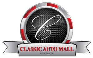 classic car dealership: classic auto mall logo