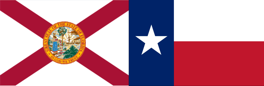 Florida state flag to the right of the Texas state flag. How Much Does it Cost to Ship a Car from Florida to Texas?