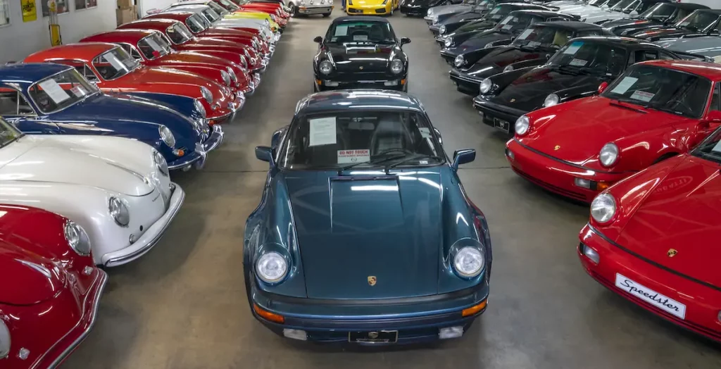 Showroom of classic Porsche. This is a classic car paradise. The owner of this shop is Alex Manos.