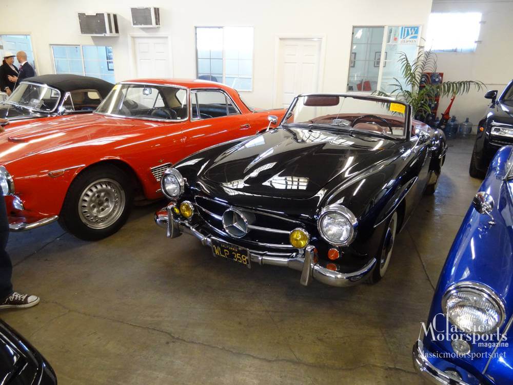 A Maserati 3500GT in red and a Mercedes Benz 190SL in black. The owner Alex Manos ensures the inventory is vast, from a million dollars price tag to a few thousand dollars.