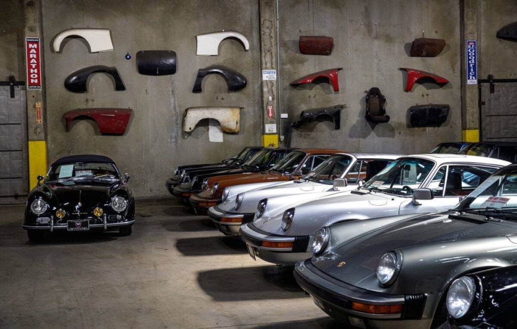 Beverly Hills Car Club showroom 2. This classic cars dealership specializing in Porsche, Rolls Royce, Mercedes Benz, and many other European collectible cars.